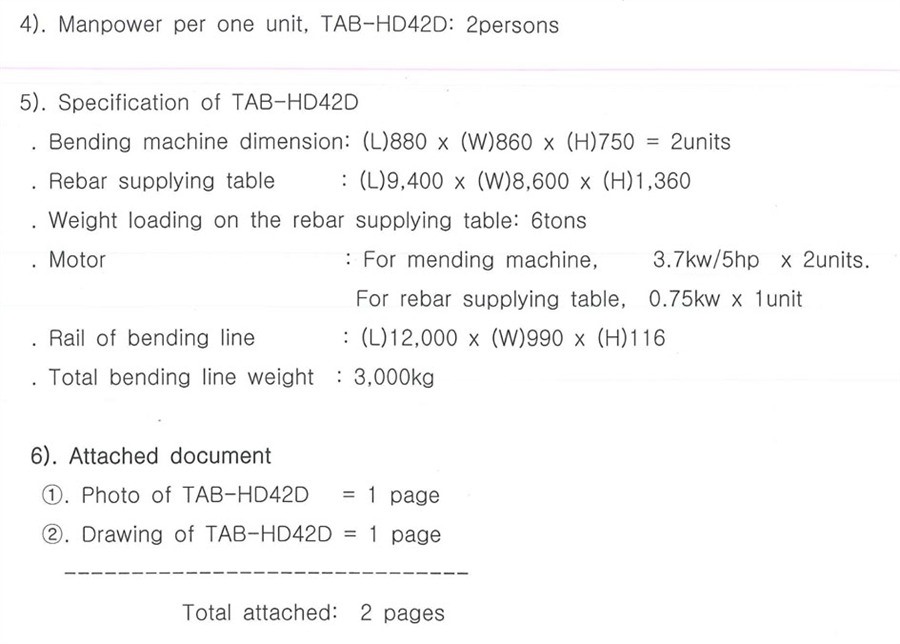 Tae Yeon TAB-HD42D, auto bending line for rebar