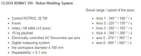 Cloos Romat 310, welding robot for big pieces